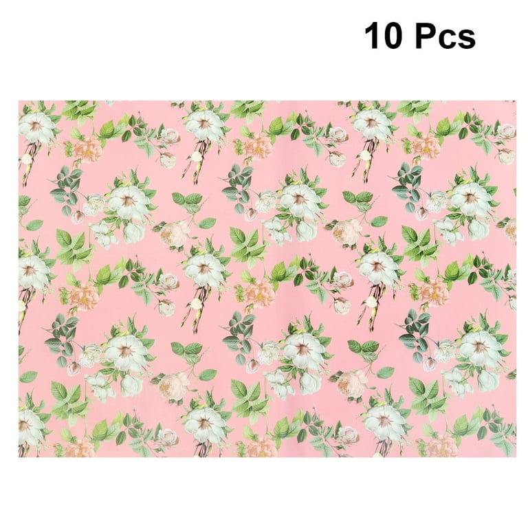 10pcs Flower Printed Wrapping Paper Bouquet Gift Wrap DIY Papercraft Paper  Adornment for Wedding Birthday Books (Pink) 
