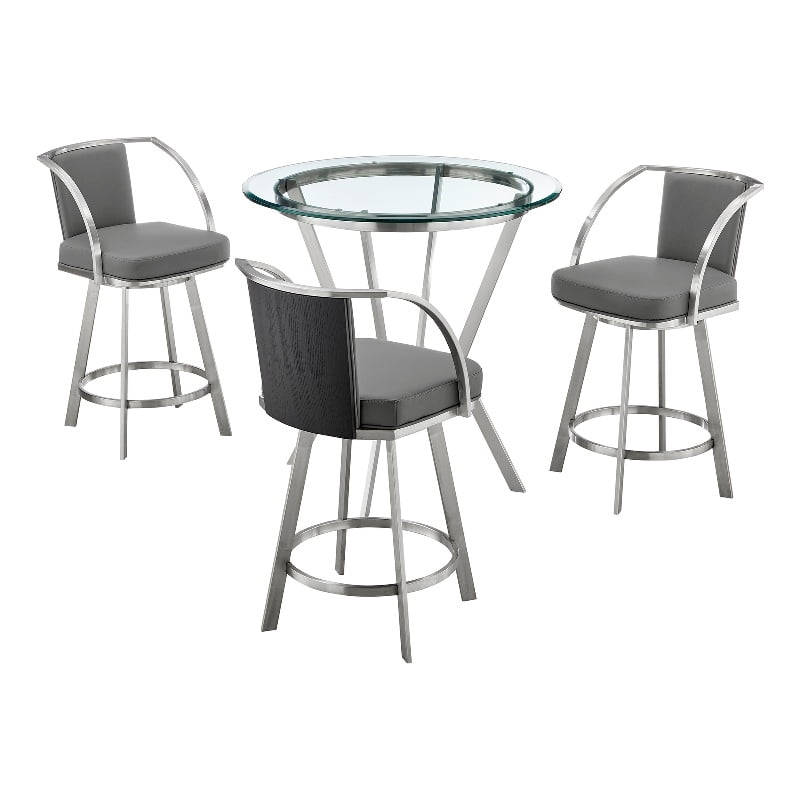 Lois 4 Piece Counter Height Dining Table Set Round Glass Top Chrome