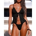 thumbnail image 4 of QSAWXQZ Women's Crochet Lace One Piece Swimsuit Halter V Neck Sleeveless High Waisted Bikini Low Back Hollow Out Beachwear Bathing Suit for Vacation Black M, 4 of 5