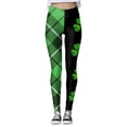 thumbnail image 4 of Arlun St. Patrick's Day Leggings for Women Trendy Checkered and Shamrock Printed Stretch Yoga Pants High Waisted Slim Fitting Sports Fitness Casual Leggings Black S, 4 of 5