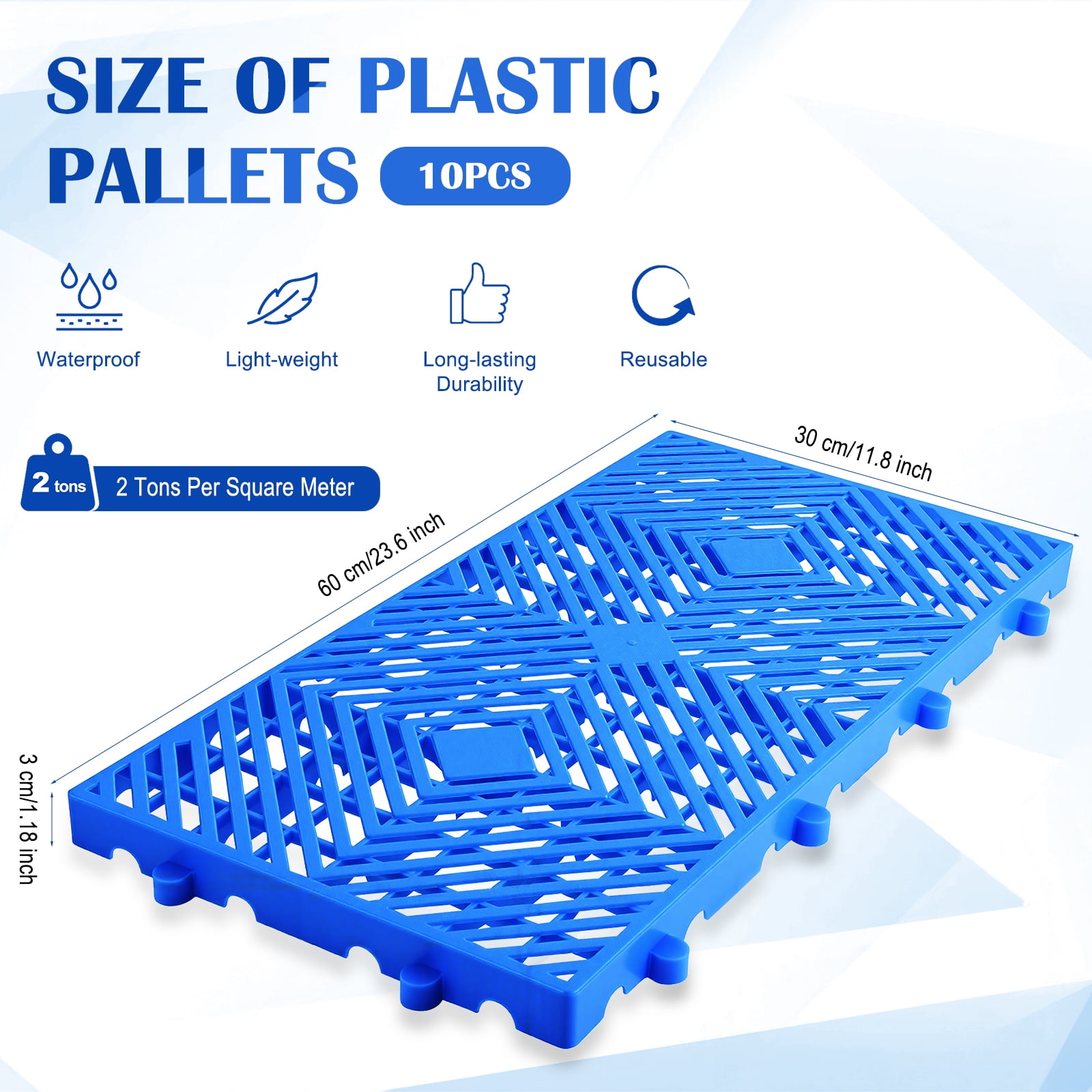 10PCS Plastic Pallets for Basement Storage 23.6 x 11.8 x 1.18 in Ventilated Floor Pallets Stackable Storage Pallets for Warehouse Garage Balcony Garden