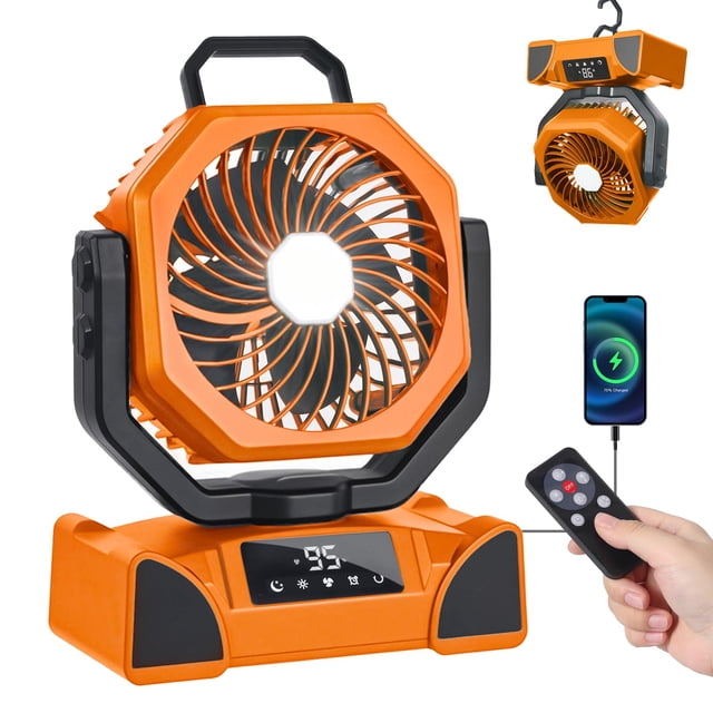 Ventilador portátil OUTTPLY 20000 mAh con temporizador LED remoto y gancho
