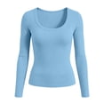 thumbnail image 7 of Warop Women's Ribbed Scoop Neck Slim Fitted T Shirts Basic Solid Long Sleeve Tee Fall Tops Trendy Tight Underscrub, 7 of 7