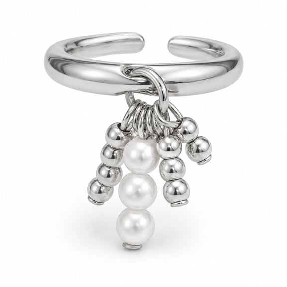 VNOX Gold Tone Brass Faux Pearl Beaded Tassel Open Ring for Women, Birthday Gift Jewelry