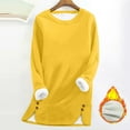 thumbnail image 2 of Feancey Fleece Sweatshirts for Women Split Hem Trendy Crewneck Pullover Winter Sherpa Lined Thermal Loungewear Soft Comfy Long Sleeve Tunic Tops Yellow XXL, 2 of 5