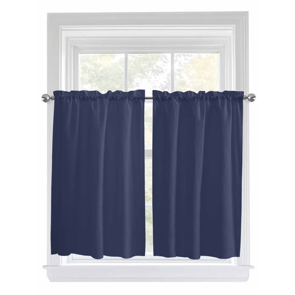 Tier Curtains 45 Inches Long, Pure Dark Blue Window Treatment Curtain Drapes, Simple Solid Color Window Half Privacy Curtains for Bedroom Bathroom, 42"x45", 2 Panels