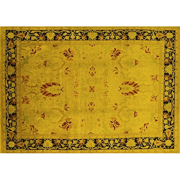 Ahgly Company Indoor Rectangle Oriental Yellow Industrial Area Rugs, 7' x 9'