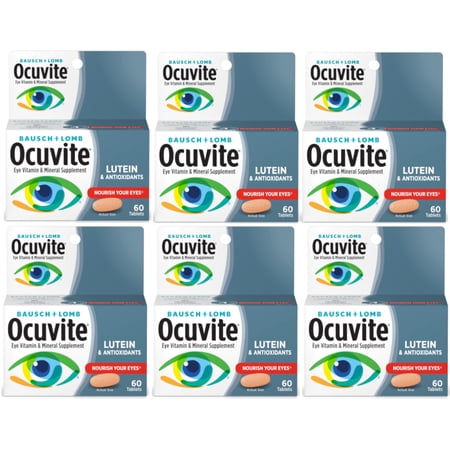 6 Pack Bausch & Lomb Ocuvite Eye Vitamin & Mineral Supplement with Lutein 60 Ea