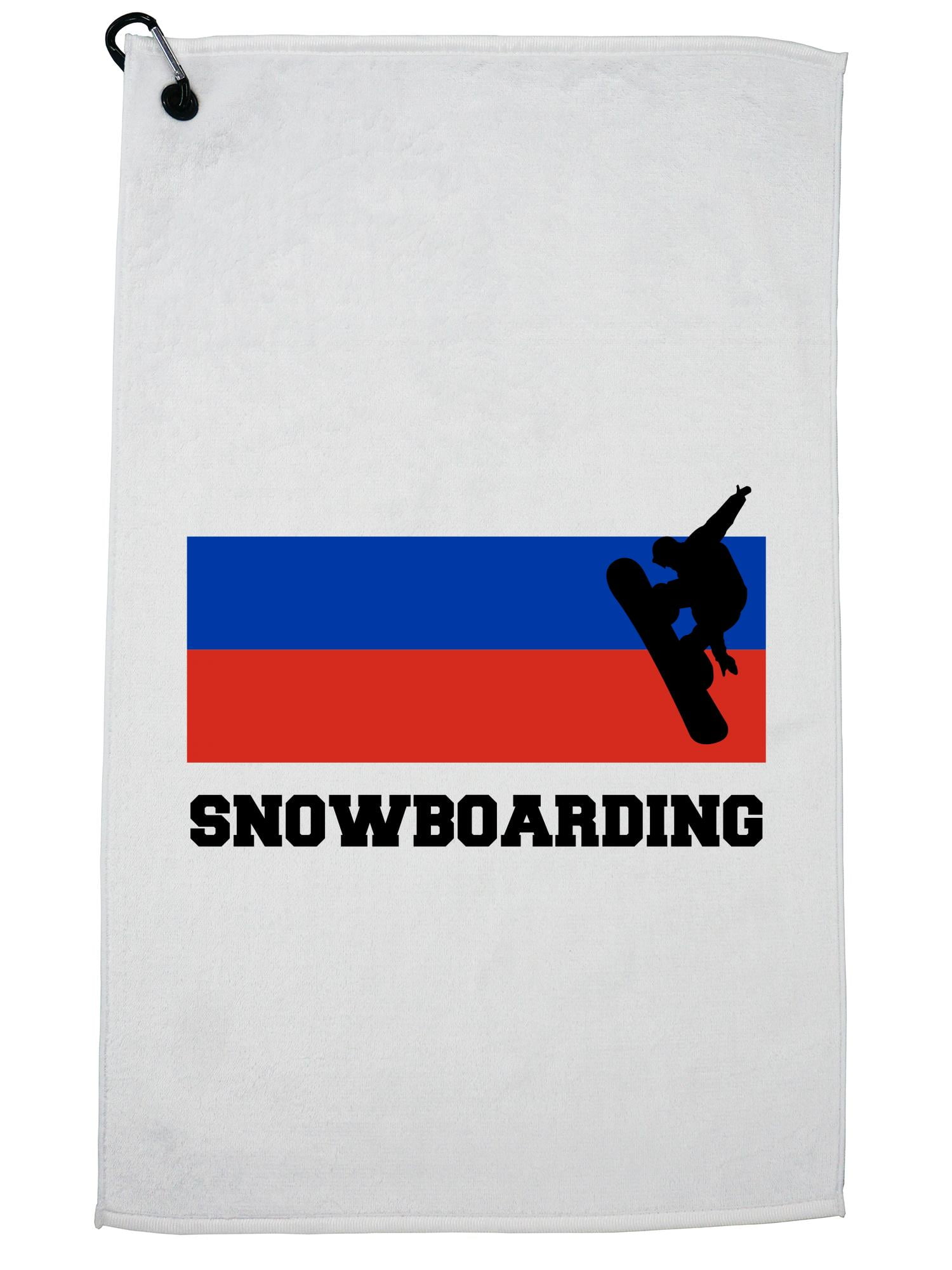 Russia Olympic Snowboarding Flag Silhouette Golf Towel with Carabiner Clip by Hollywood Thread