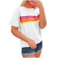 thumbnail image 3 of XFLWAM Womens Summer Tops Casual Color Block Striped Short Sleeve Shirts Crewneck T Shirts Loose Basic Tee Blouses, 3 of 5