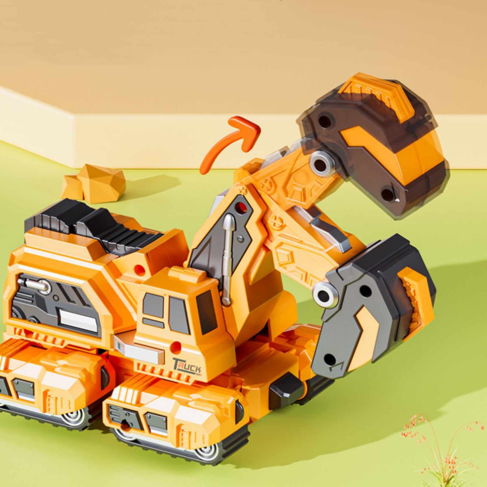 Partheme Novelty Toys 3 Counts Kids Crash Deformation Car Dinosaur Toy Excavator Model Toy Boy Gift Yellow Free Size