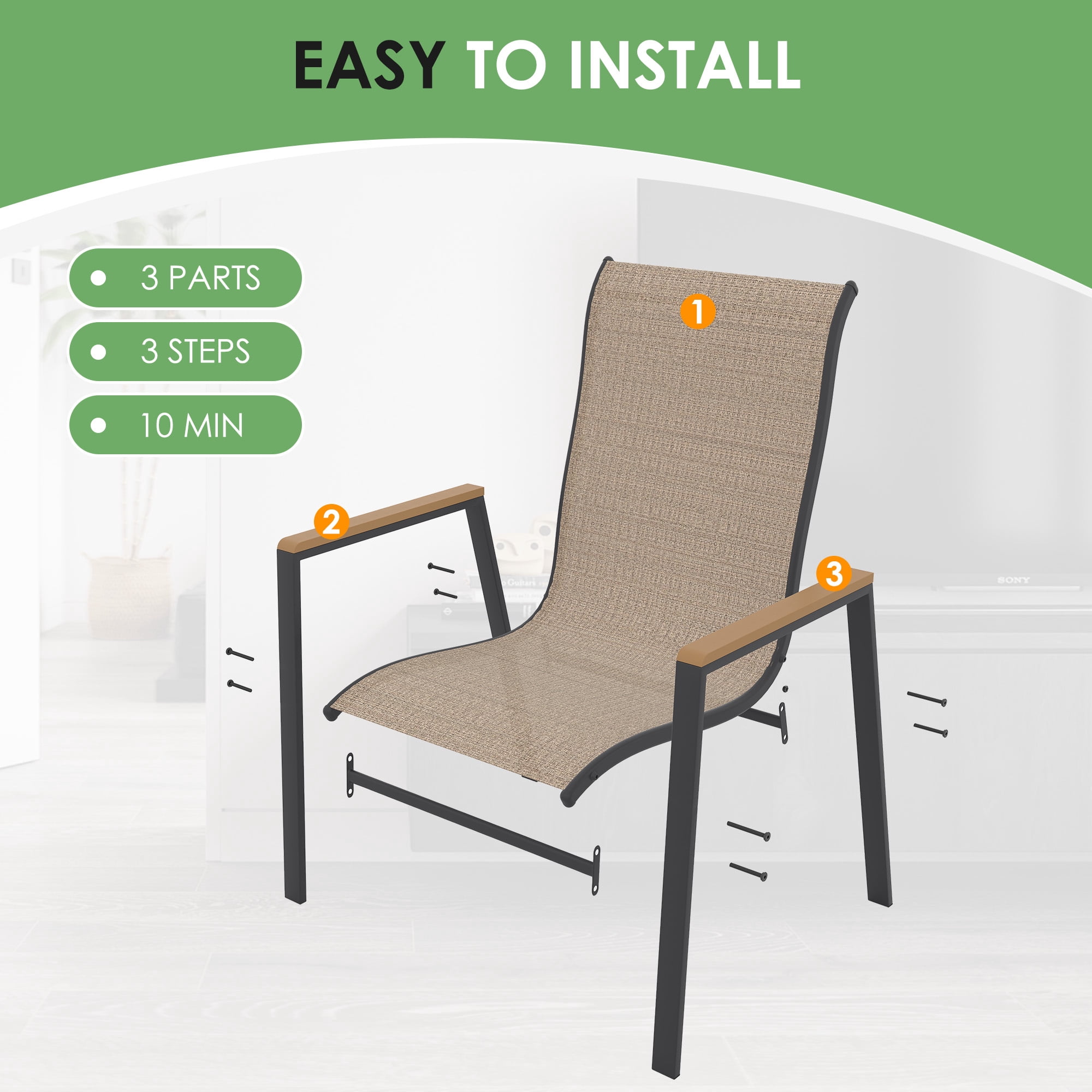 Poteban Patio Chairs Set of 6, Outdoor Dining Chairs High Back with All Weather Breathable Textilene, Metal Frame for Lawn Garden Backyard Deck