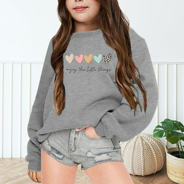 Chandail en Molleton Fille Tween Manches Longues Chandail en Molleton Imprimé Col Rond Chandail Mignon Coupe Décontractée Vêtements d'Automne Vêtements Fille 11-12 Ans