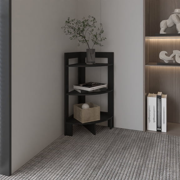 Riga Corner 3-Tier Shelf Side Table 31.7" High , Sofa Table, End Table with Tray White Black