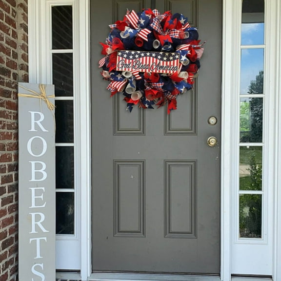 Mesh Patriotic Front Door Wreath 4th July Independence Day Wreath America Patriotic Flag Burlap Farmhouse Wreath Memorial Day Americana Wreath Summer Front Door Wreath Window Hanging Decor