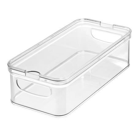 iDesign Crisp Plastic Refrigerator and Pantry Large Divided Bin with Handles and Sliding Tray, Modular Stacking Food Storage Box