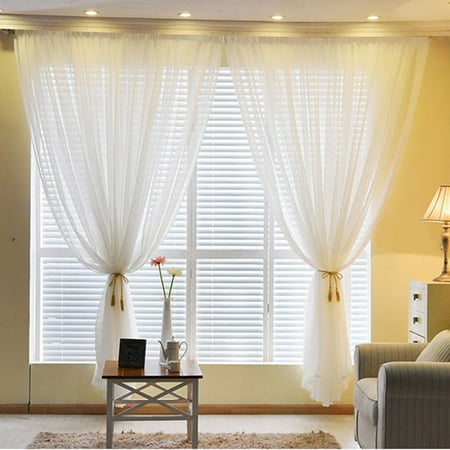 - Pair 100*250cm Hemp Yarn Mesh Curtain Transparent Tulle Curtains Window Scarf Dr es Living Room Children Bedroom Hotel