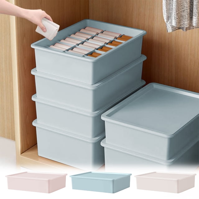 SSZMDLB 3Pcs Underwear Organizer Box, Plastic Drawer Storage Compartment With Lid For Socks, Panties and Bras, Home Closet Organizer, Multi-Compartment Underwear Storage