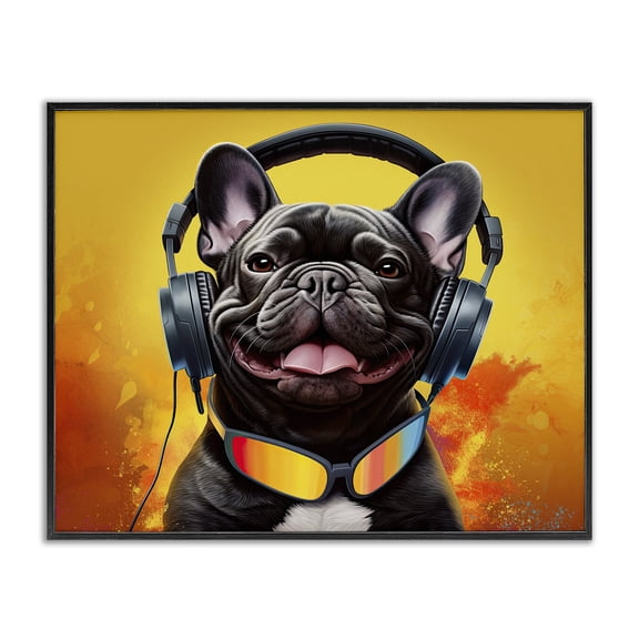 Stupell Industries Contemporary Modern Dog with Headphones Black Framed Giclee Art, 14 x 11, by Jim Baldwin