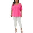 thumbnail image 2 of Agnes Orinda Women's Plus Size Tops Cold Shoulder Short Sleeve Crew Neck Blouse Solid Summer Casual Shirts 4X Pink, 2 of 6
