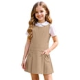 thumbnail image 4 of Arlun Girls Sleeveless Uniform Jumper Dress Cute Crew Neck Short Sleeve Knee Length School Pleated Dresses with Side Pockets Solid Color Casual Back to School Clothes 1-Khaki 120, 4 of 7
