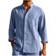 thumbnail image 2 of Blusa y camisa de manga larga con cuello alto para hombre, camisa transpirable con bolsillo y estampado a rayas de cuello alto de moda, de poliéster., 2 of 5