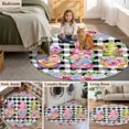 thumbnail image 5 of Spring Gnomes Round Area Rug 3.3Ft Washable Circle Rugs for Dining Room Table, Botanical Rose Leaves Black Buffalo Plaid Non-Slip Carpet Floor Mats Indoor Outdoor Carpet Runner Aesthetic Home Decor, 5 of 8