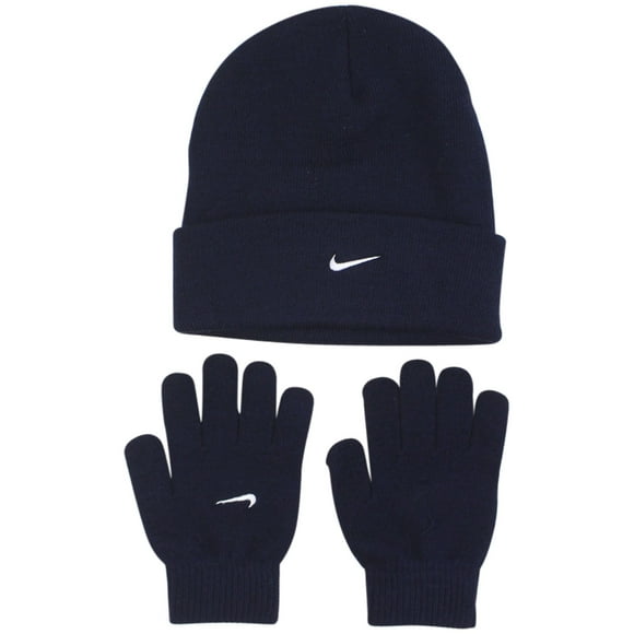 Nike Size 8-20 Navy Knit Beanie/Gloves Set (One Size)