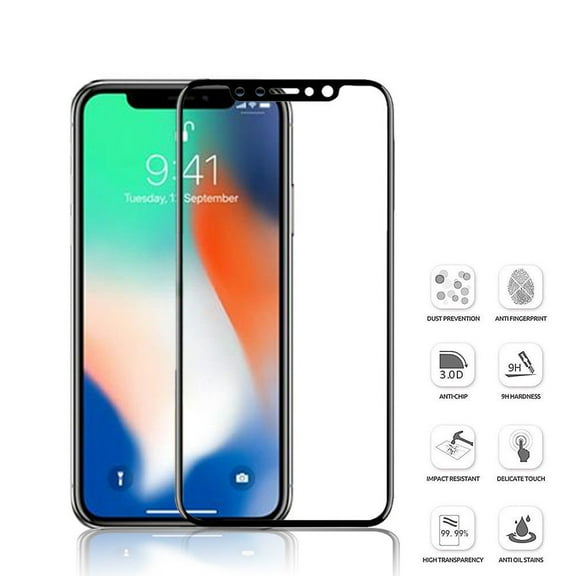 Mignova for iPhone X Screen Protector Glass [ 3D Full Frame ] Technology Premium Tempered 9H Hardness 2.5D PET [Soft Edge Hybrid] Super Easy Apply(Black)