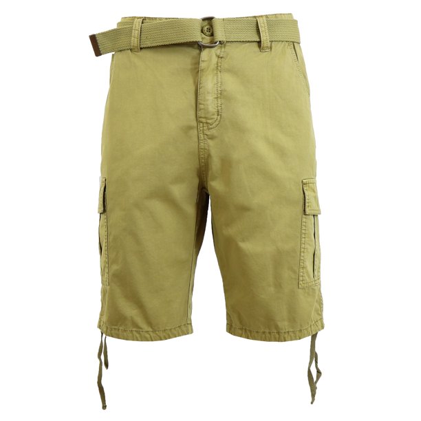 Mens Distressed Belted Cotton Cargo Shorts