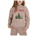 thumbnail image 2 of FYEGRE Christmas Reindeer Girls Two Piece Outfit Long Sleeve Hooded Top and Jogger Pants Set Festive Holiday Wear for Children Khaki 12-13 Years, 2 of 3