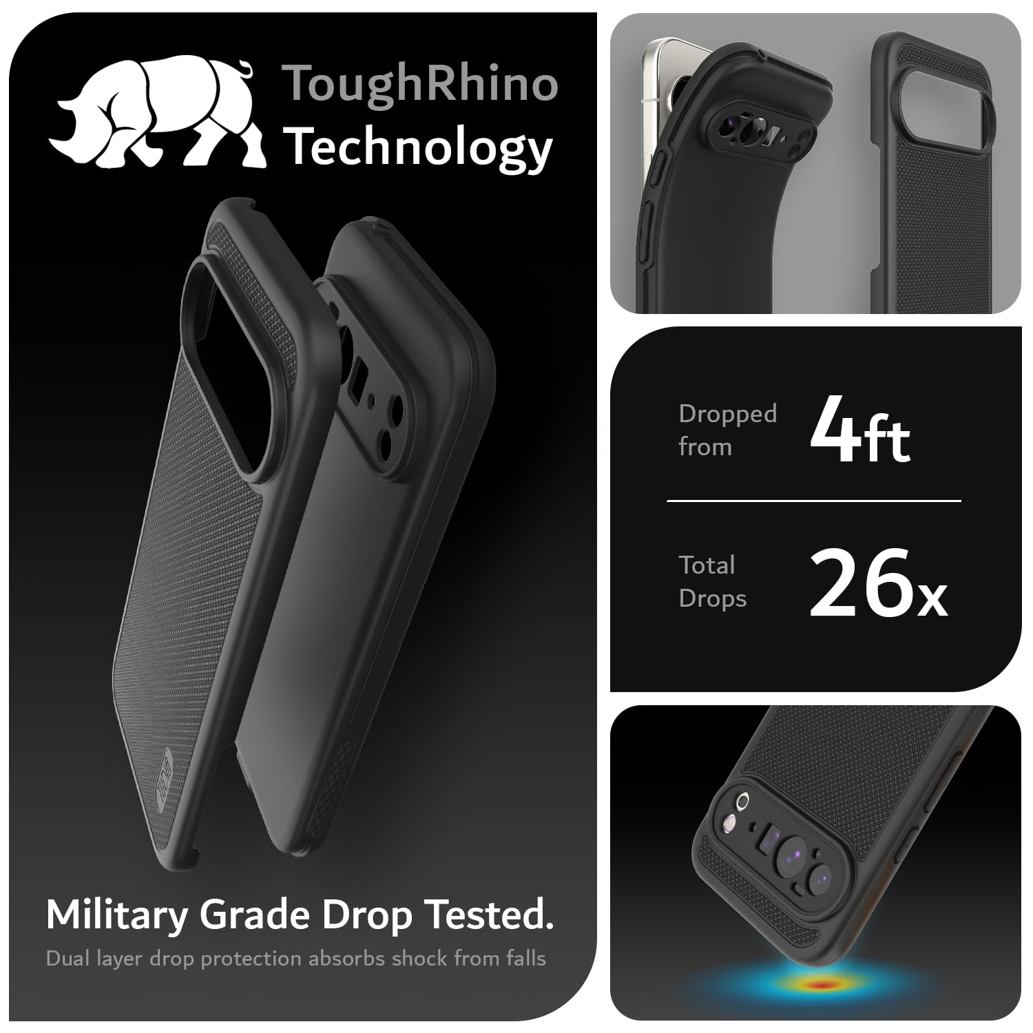 TUDIA MergeGrip Case for Google Pixel 10 Pro XL (2025), Shockproof Dual Layer Rugged Protective Phone Case, Black