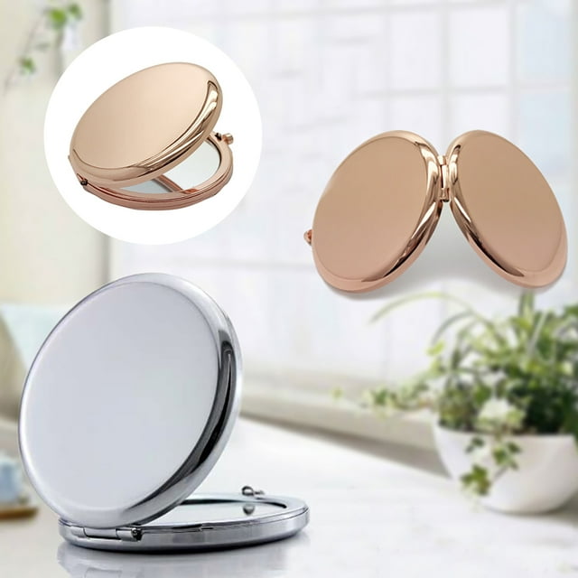 Lubelski Portable Solid Color Metal Round Case Double-Side Pop-Up Pocket Makeup Mirror