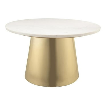 Pemberly Row 16.5"H Modern Marble Coffee Table in White/Brushed Gold