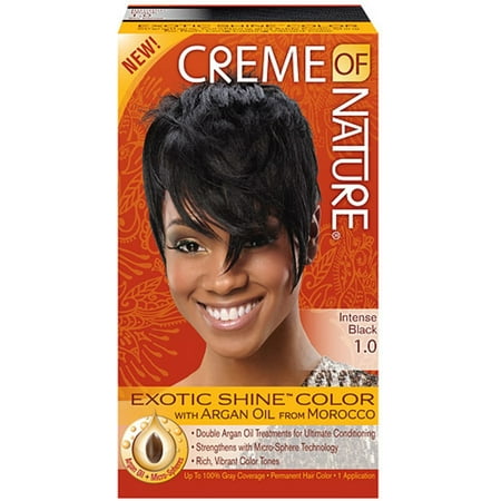 Blue Black Hair Dye - Creme of Nature Exotic Shine Color Intense Black 1.0 Permanent Hair Color, 1 application