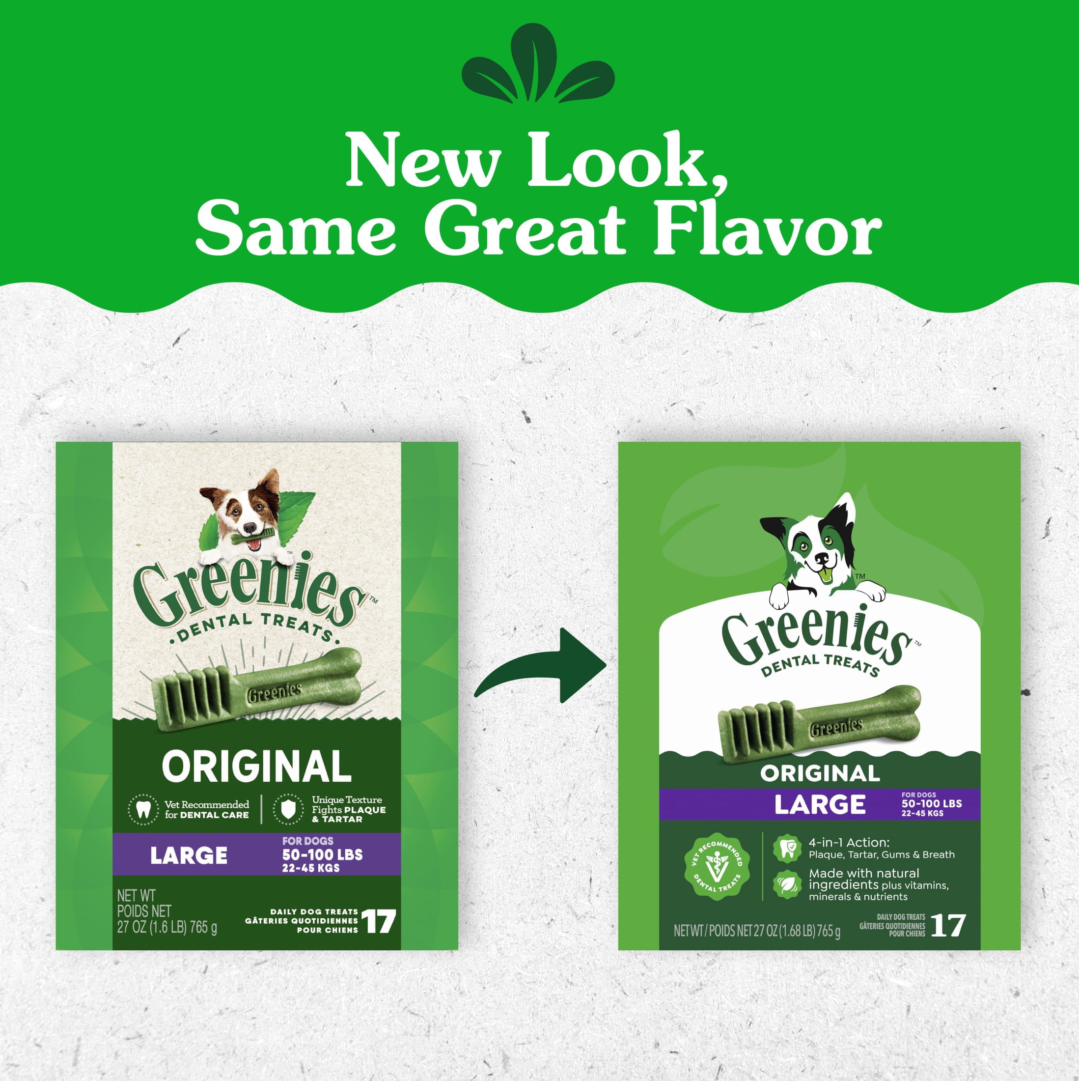 (4 pack) Greenies Original Large Natural Dental Care Dog Treats, 27 oz Pack (17 Treats)