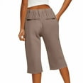 thumbnail image 5 of Womens Capris for Summer Clearance Elastic Waist Linen Capri Pants Knee Length Dressy Casual Ladies Shorts with Pockets, 5 of 6