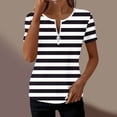 thumbnail image 2 of Guluxicc V Neck T Shirts for Women Short Sleeve Stripe Printed Half Zipper Cozy Fit Tops Spring Summer Womens Shirts, 2 of 6