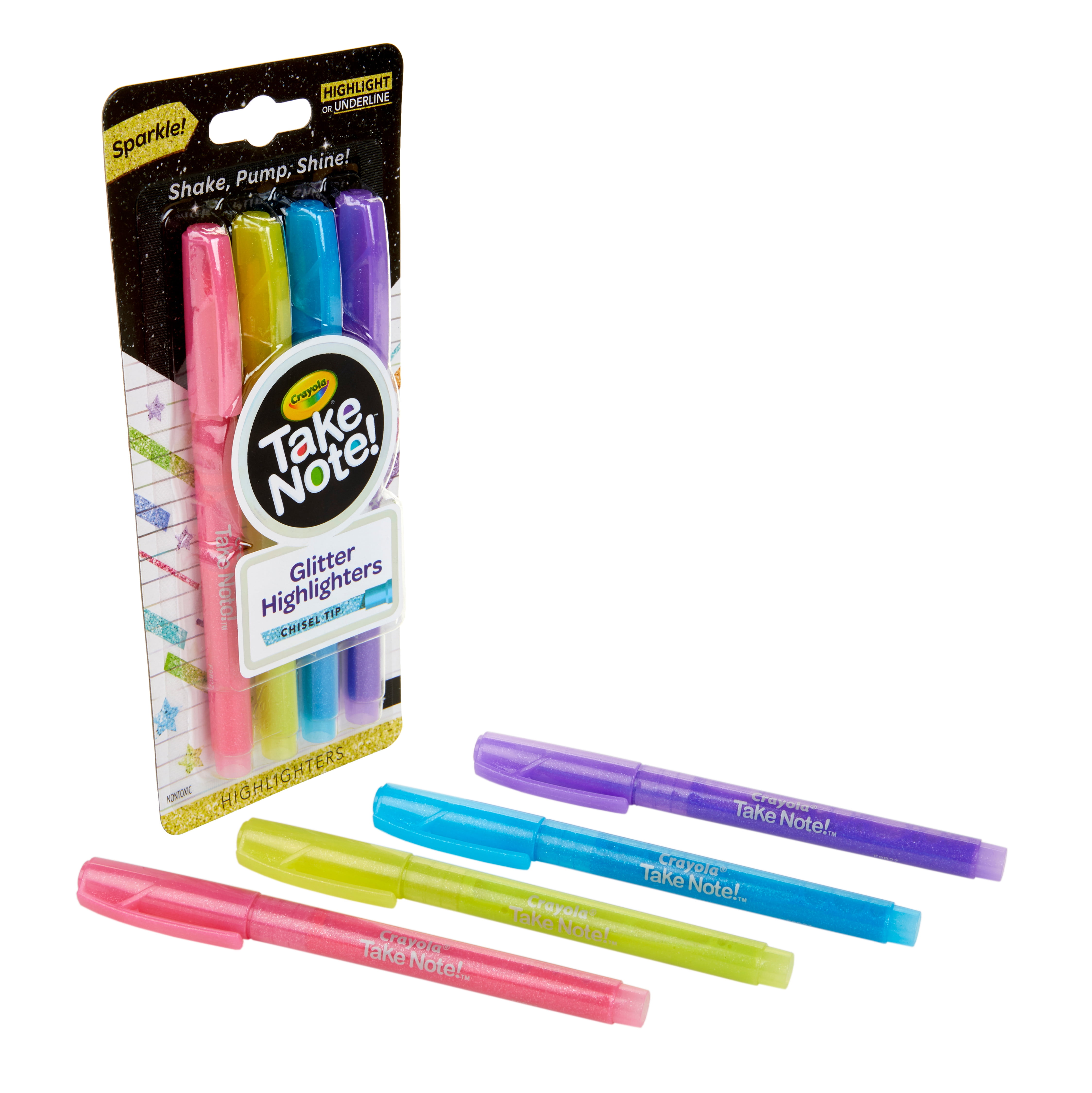 Crayola Take Note Glitter Highlighters, 4 Count
