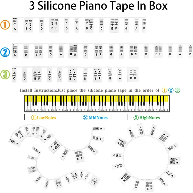Removable Piano Keyboard Note Labels Silicone Strips Piano Notes