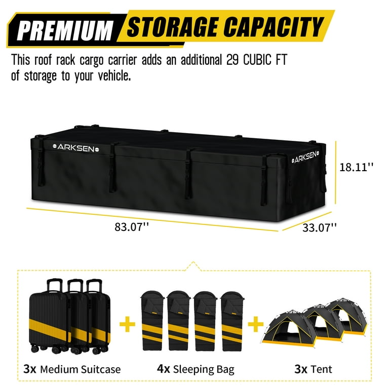 Arksen 29 Cubic Feet Waterproof Roof Top Luggage Storage Bag