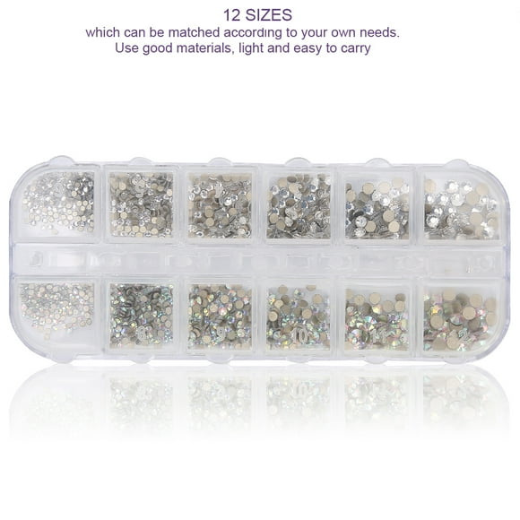 1440pcs Rhinestones Colorful Flatback Glass Nail Decoration, 14 Cut Surfaces and 2 Styles with 12 Sizes for Artistic Creations