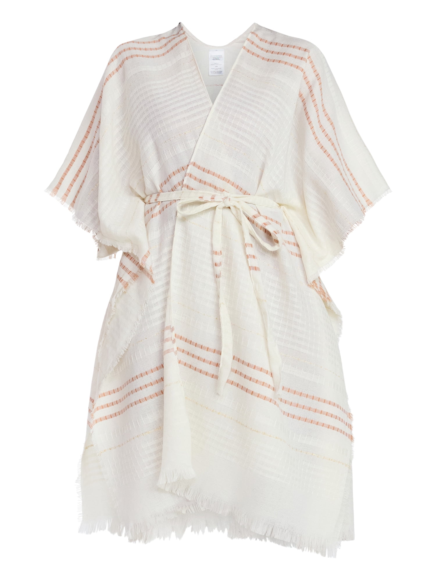 Time and Tru Women's Striped Ruana, Size S/M, White