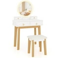 thumbnail image 2 of Costway Ensemble de Coiffeuse avec Miroir à DEL Éclairé Miroir Rond et Tabouret Rembourré Doux 4 Tiroirs, 2 of 10