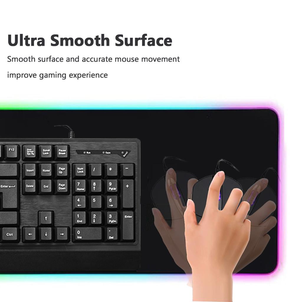 RGB Soft Gaming Mouse Pad, Glowing Led Extended Mousepad, Non-Slip Rubber Computer Keyboard Pad Mat, 9 Lighting Modes for Gamer 800x300x4mm