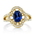 thumbnail image 2 of Gem Stone King 1.97 Ct Oval Blue Created Sapphire 18K Yellow Gold Plated Silver Women's Split Shank Statement Ring (Size 8), 2 of 4