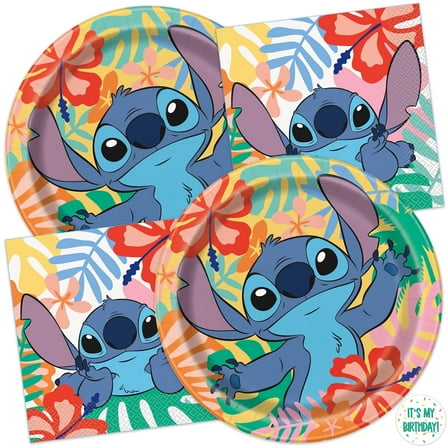Lilo and Stitch Birthday Party Decorations - 16 Plates, 16 Napkins, 1 Sticker