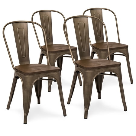 Best Choice Products Set Of 4 Industrial Distressed Metal Bistro Dining Side Chairs w/ Wood Seat (Copper (Best Wood Stove For Small House)