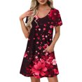 thumbnail image 2 of GaThRRgYP Elegant Pleated Short Sleeve Dress,Women's Fashion Summer Print Short-sleeved V-neck Casual Dress Red S, 2 of 8