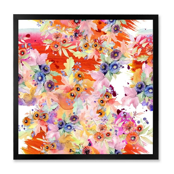 Designart 'Wildflowers and Vibrant Wild Spring Leaves VI' Modern Framed Art Print
